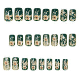 24pcs/Set Gold Floral Maple Stripe Press-On Nails