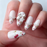 24pcs/Set Valentine's White French Tip with Cherries Press-On Nails
