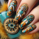 24pcs/Set Bohemian Mandala Pattern Feather Press-On Nails