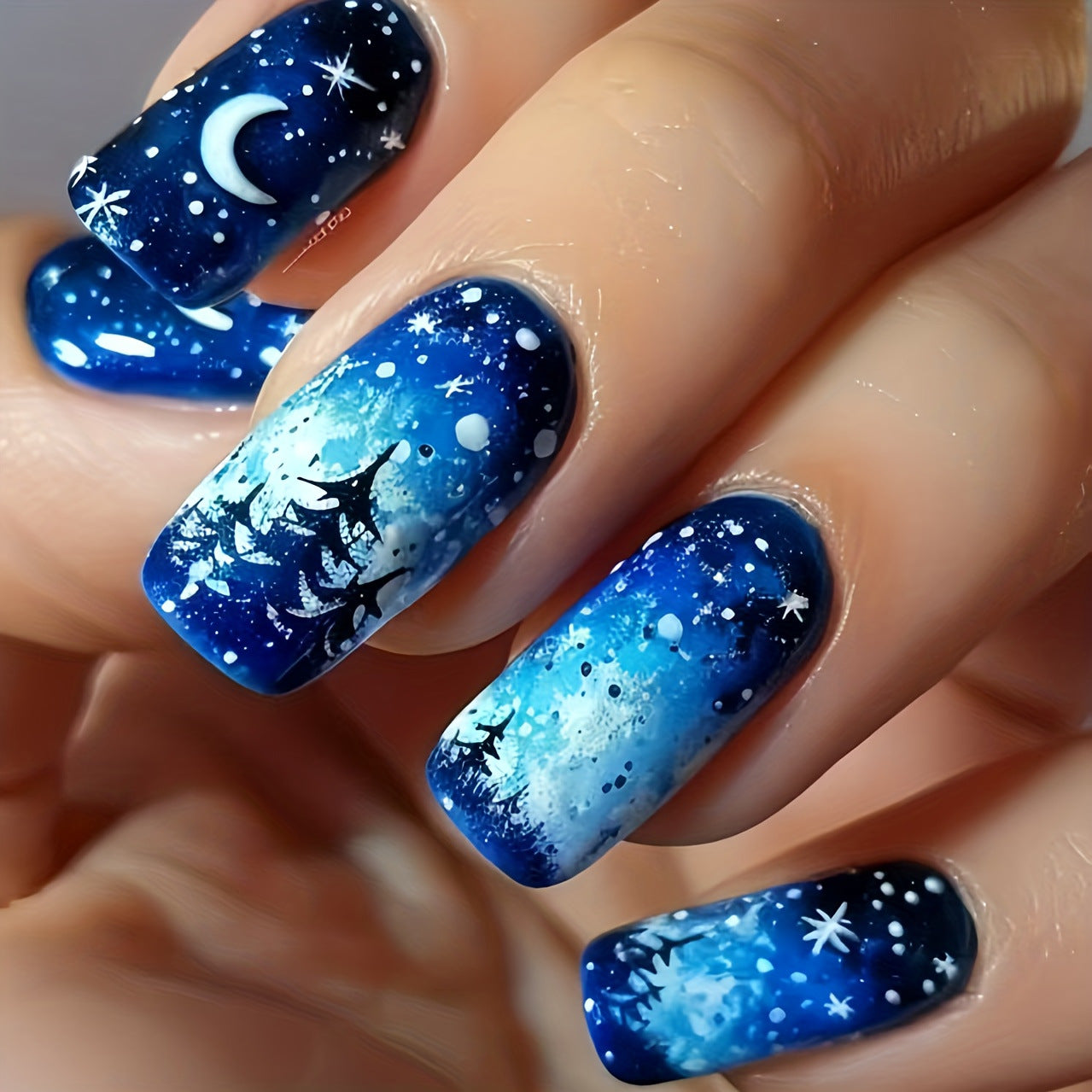 24pcs/Set Christmas Winter Snowflake Forest Press-On Nails