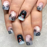 24pcs/Set Short Christmas Snowman & Snowflake Press-On Nails
