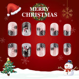 24pcs/Set Short Christmas Snowman & Snowflake Press-On Nails