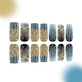 24pcs/Set Christmas Blue Embossed Gradient Snowflake Matte Press-On Nails