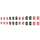 24pcs/Set Short Matte Christmas Gingerbread Man, Snowflake & Stripe Press-On Nails