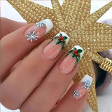 24pcs/Set Christmas White Edge French with Firework & Snowflake Press-On Nails