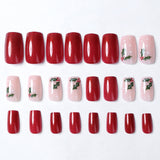 24pcs/Set Short Solid Red Christmas Tree Press-On Nails
