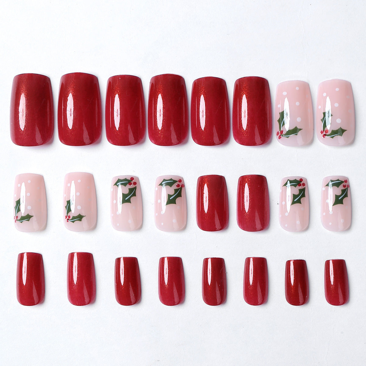 24pcs/Set Short Solid Red Christmas Tree Press-On Nails
