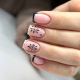 24pcs/Set Christmas Black French Snowflake Press-On Nails