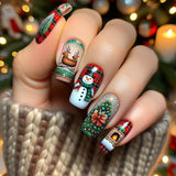 24pcs/Set Christmas Cartoon Snowman, Tree & Reindeer Press-On Nails