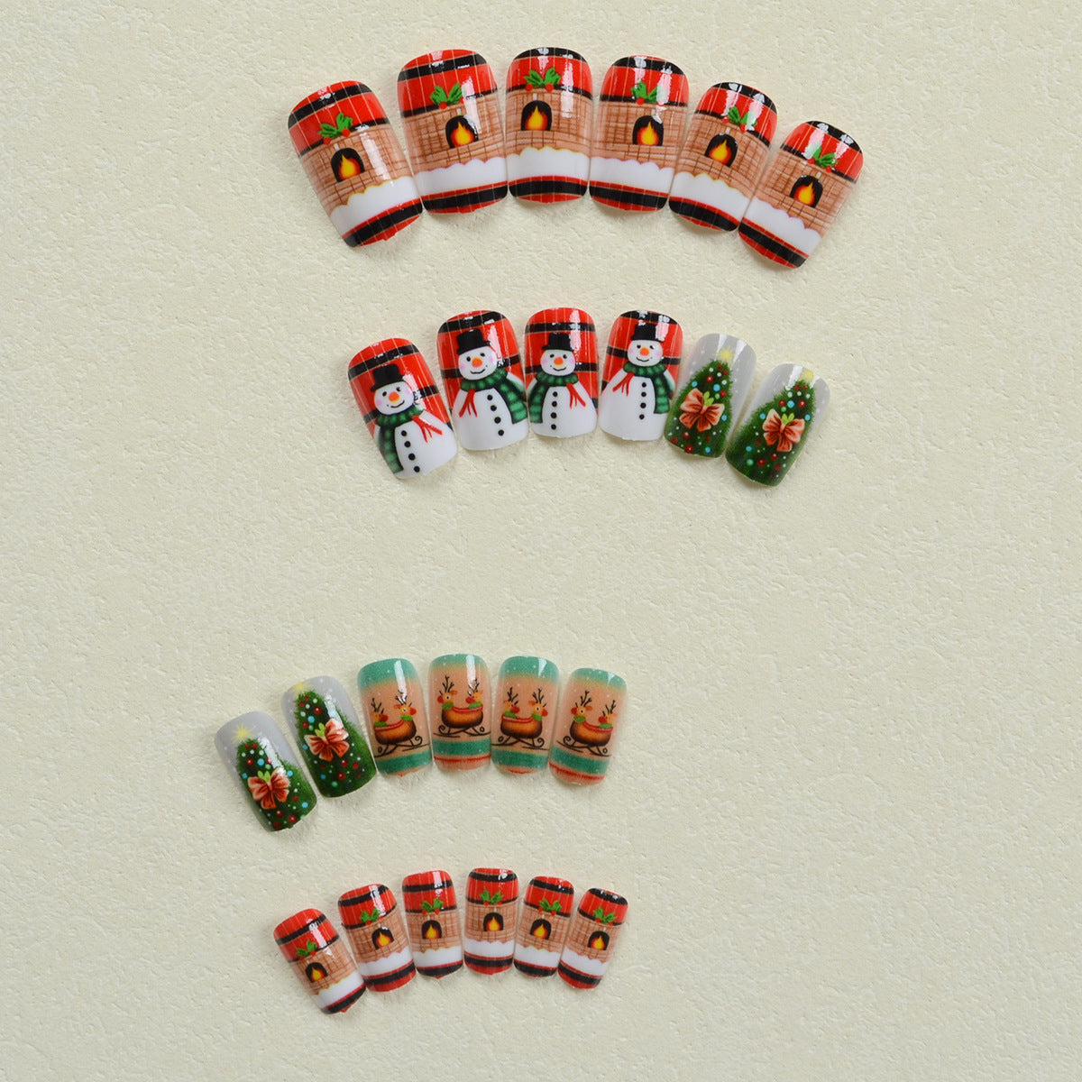 24pcs/Set Christmas Cartoon Snowman, Tree & Reindeer Press-On Nails