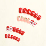 24pcs/Set Short Christmas Cute Cartoon Santa & Snowflakes Press-On Nails