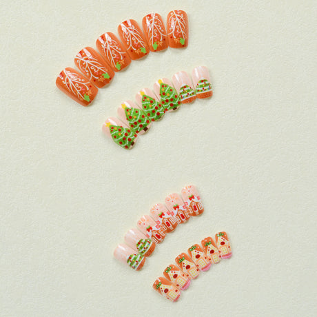 24pcs/Set Christmas Cartoon Tree, Holly & Chocolate House Press-On Nails