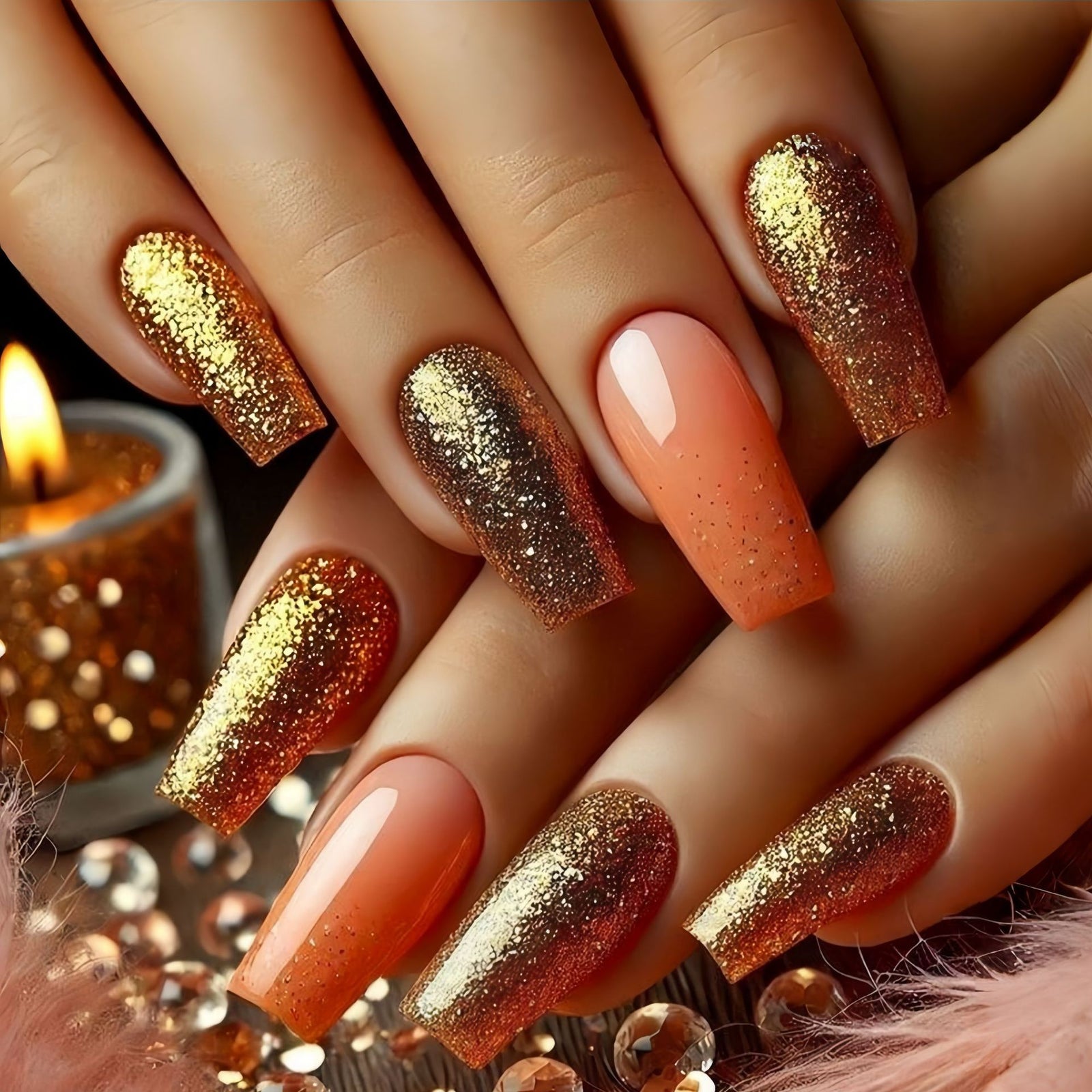 24pcs/Set Long Gold & Pink Press-On Nails
