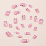 24pcs/Set Short Valentine's White French Line with Gold Glitter Heart Press-On Nails