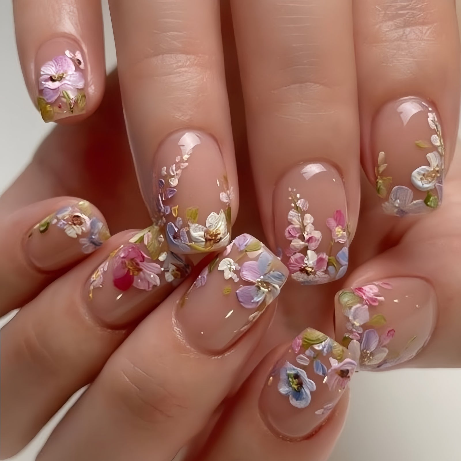 24pcs/Set 3D Embossed Floral Press-On Nails