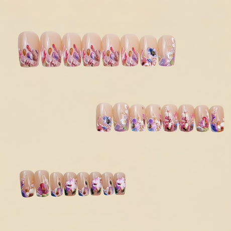 24pcs/Set 3D Embossed Floral Press-On Nails