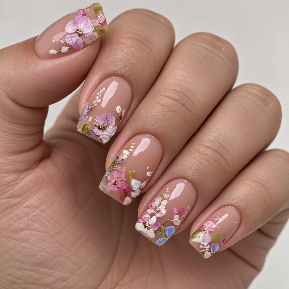 24pcs/Set 3D Embossed Floral Press-On Nails
