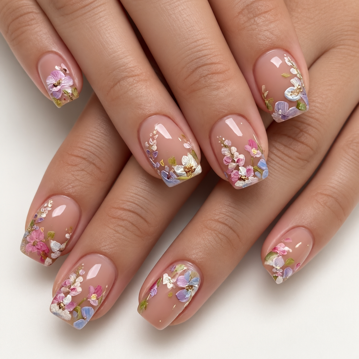 24pcs/Set 3D Embossed Floral Press-On Nails