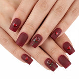 24pcs/Set Short Square Red Matte Rose Hearts Press On Nails