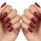 24pcs/Set Short Square Red Matte Rose Hearts Press On Nails