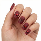24pcs/Set Short Square Red Matte Rose Hearts Press On Nails