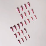 24pcs/Set Valentine's Extra-Long Stiletto Pink Almond with Heart & Rose Press-On Nails