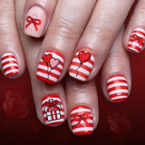 24pcs/Set Short Valentine Red Balloon, Heart, Stripe & Bow Press-On Nails