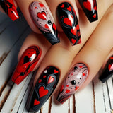 24pcs/Set Valentine's Black-Red Gradient Heart Press-On Nails