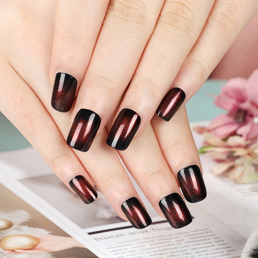 24pcs/Set Short Black-Red Gradient French Press-On Nails