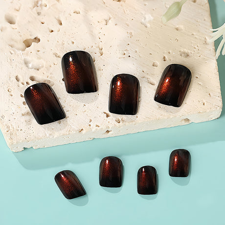 24pcs/Set Short Black-Red Gradient French Press-On Nails