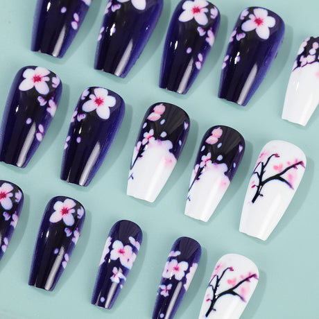24pcs/Set Pink Flowers Press-On Nails