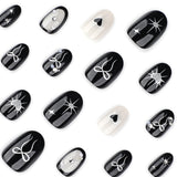 24pcs/Set Short Gothic Black Series: Bow & Heart Press-On Nails