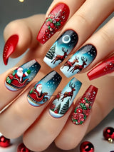 24pcs/Set Santa & Reindeer Red Christmas Series Press-On Nails