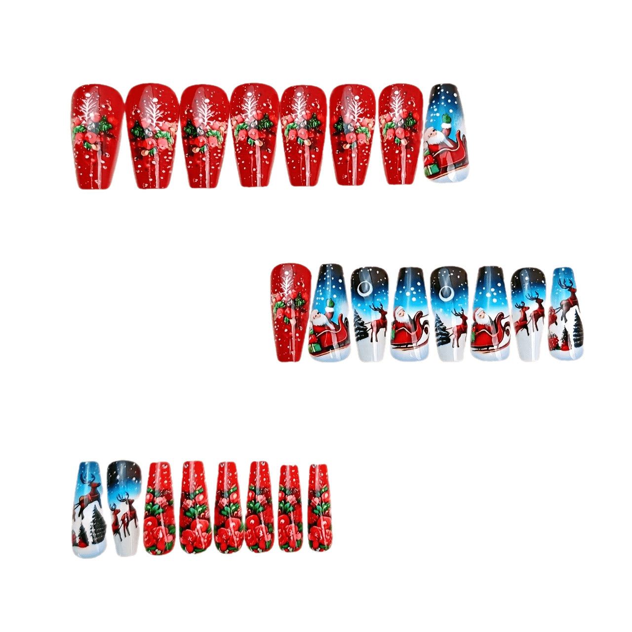 24pcs/Set Santa & Reindeer Red Christmas Series Press-On Nails