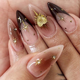24pcs/Set Black-Gold Gradient Sunflower Press-On Nails