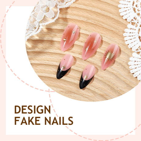 24pcs/Set Black-Gold Gradient Sunflower Press-On Nails