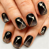 24pcs/Set Short Valentine's Heart with Gilded Black-Gold Gradient Press-On Nails