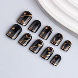 24pcs/Set Short Valentine's Heart with Gilded Black-Gold Gradient Press-On Nails