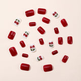 24pcs/Set Short Cherry Red & White Pop with Cherries Press-On Nails