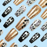 24pcs/Set Dark Black Rose Press-On Nails