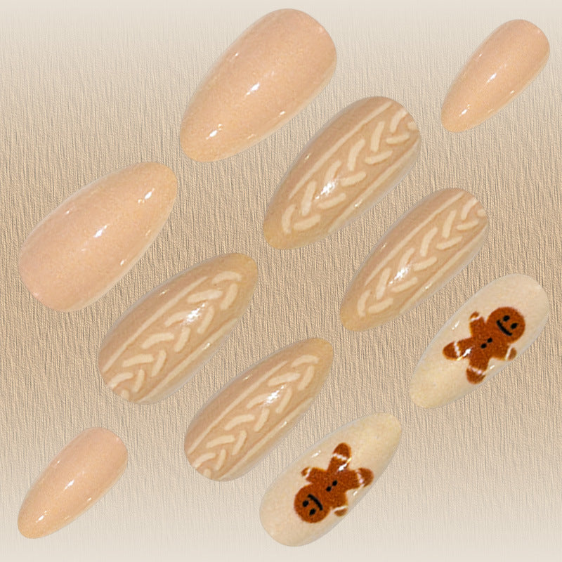 24pcs/Set  Autumn-Winter Christmas Sweater Gingerbread Man Press-On Nails