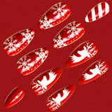 24pcs/Set  Red Christmas Sweater with White Snowflakes, Reindeer, and Stripes Press-On Nails