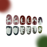 24pcs/Set 3D Embroidered Christmas Sweater Featuring Bears, Reindeer, and Trees Press-On Nails