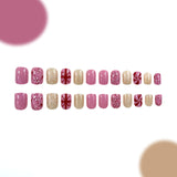 24pcs/Set Short Pink Christmas Gift Bow and Snowflake Press-On Nails