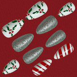 24pcs/Set Red Striped Christmas Sweater with Berry Motifs Press-On Nails