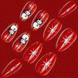 24pcs/Set Red Christmas Sweater with Penguin and Snowflake Press-On Nails