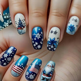 24pcs/Set Patriotic Christmas Sweater: Santa, Pine Trees & Snowflakes Press-On Nails