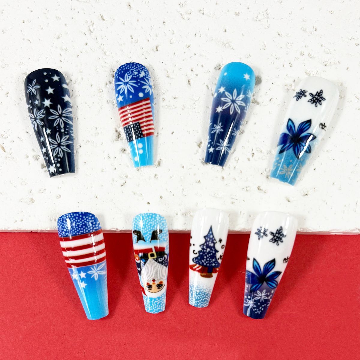 24pcs/Set Patriotic Christmas Sweater: Santa, Pine Trees & Snowflakes Press-On Nails