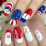 24pcs/Set Striped Snowman & Snowflake Christmas Press-On Nails