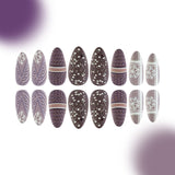 24pcs/Set Christmas 3D Purple Snowflake Frosted Sweater Press-On Nails